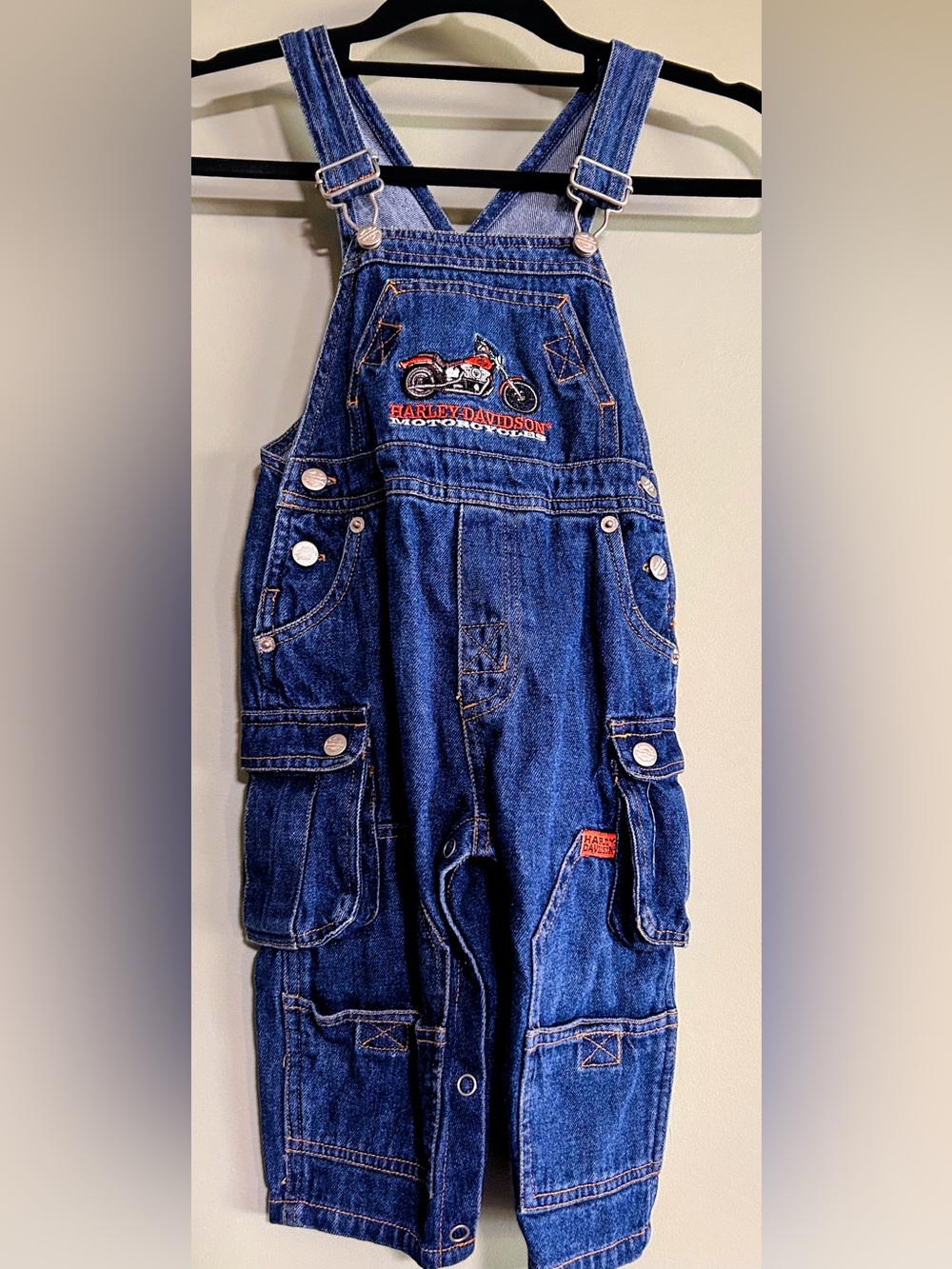 Harley-Davidson  Blue Denim Kids Overalls with Motorcycle Embroidery Size 18 M